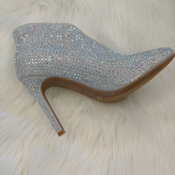Irdescent Silver Rhinestone Heel Bootie - Picture 3 of 6
